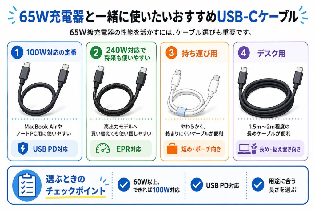 65W充電器と一緒に使いたいおすすめUSB-Cケーブル